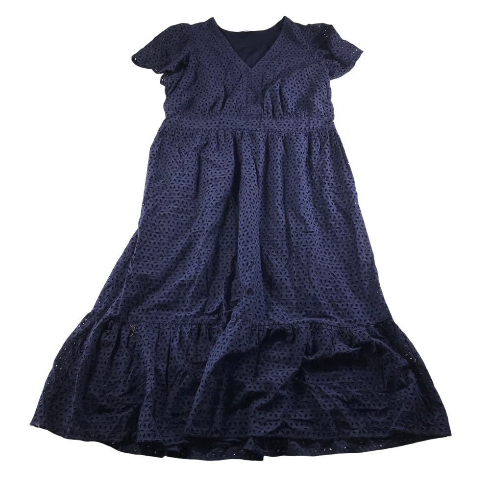 Lane Bryant Navy Blue Eyelet Cotton V-Neck Smocked Midi Dress Plus Size 18